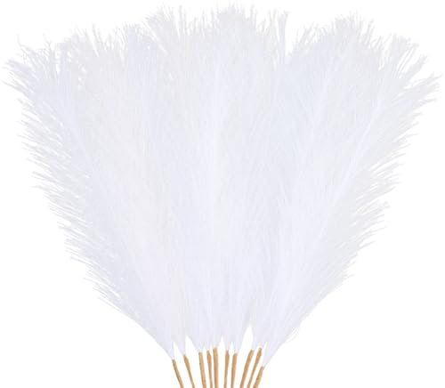 CREATCABIN 10 ramo de Hierba de Pampa Blanca Artificial Corta Y Esponjosa, Decoración de Hierba de Pampas Falsa, Plantas de Junco de Pampas Falsas, Relleno de Jarrón para el Hogar, Boda, Fiesta, Mesa,