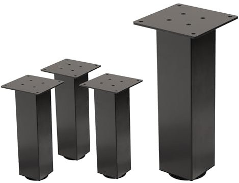 ML-Design Lot de 4 Pieds de Table I-Design 30 cm, Gris Foncé, Aspect Industriel, en Acier Laqué, Carré, Profil 4x4 cm, Pieds de Meuble Réglables en Hauteur 1-4 cm, Pieds de Support pour Tables Basses