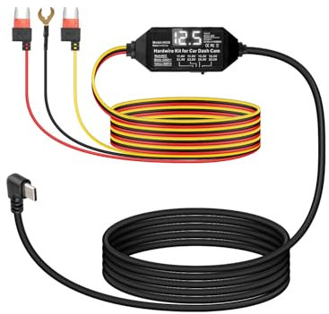 RIIEYOCA USB-C Dash Cam Hardwire Kit mit LED-Bildschirm 3-Lead Acc Hardwire Kit für Dashcam, 12V-24V zu 5V Typ-C Hard Wiring Kit Stromkabel, Unterstützung Acc-Modus （11.4ft/3.5m