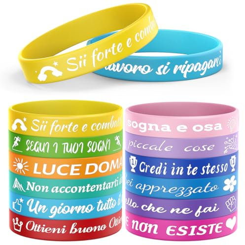 Bomtop 12 Pezzi Bracciale Silicone con Frasi Motivazioni, Gadget Compleanno, Regalini Fine Festa per Bambini, Adolescente, Collega - Festa Natale