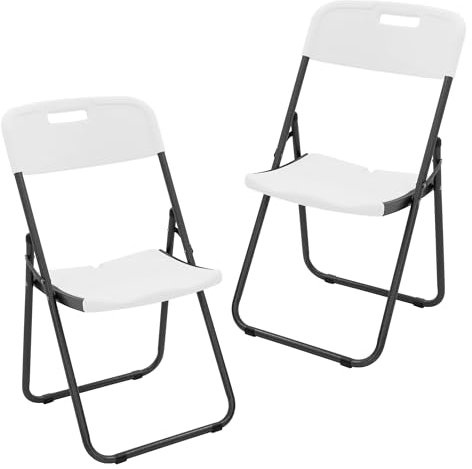 ECD Germany Klappstühle 2er Set, Weiß matt, Klappstuhl mit Metallrahmen, platzsparend, tragbar, belastbar bis 200 kg, Wetterfest & UV-beständig, Gartenstuhl klappbar, Campingstuhl Balkonstuhl faltbar
