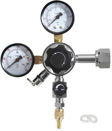 TOOSOAR Co2 Druckminderer,mit Zwei Messgeräten,mit Manuellem Druckentlastungsventil für Bier Maschine,Bierbrauen,Bierzapfanlage