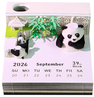 Calendrier 3D 2026, calendrier Time Piece Panda, bloc-notes 3D en papier déchiré à découper