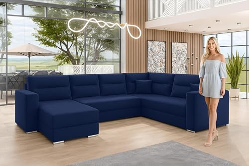 AXLIVING Ecksofas groß Lovere 314 cm Sofa blau mit Schlaffunktion