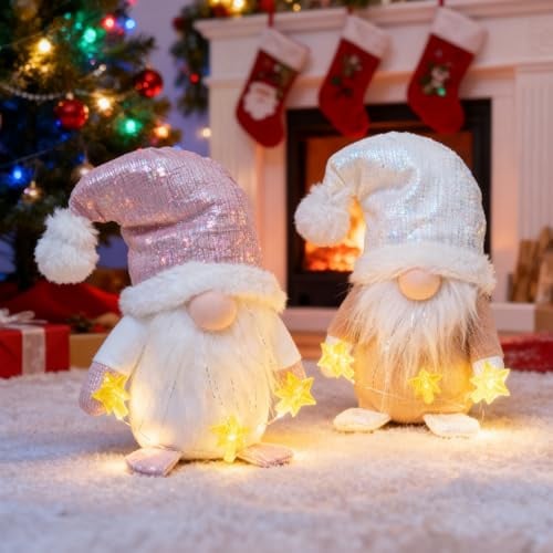 DJGIFI Wichtel Leuchtend 2er Set, LED Deko Figur 22cm, Tomte Batterie | Skandinavische Ambiente-Beleuchtung für Garten, Balkon & Innen. Kabellos & ganzjährig. Hinweis: Batterien nicht enthalten.