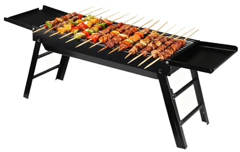 Foldable Charcoal BBQ Grill - Lightweight Portable Barbecue Stove with Side Racks, Durable Steel Construction, Easy to and Store | Perfect for Outdoor Cooking Camping Garden Picnic Patio Trav