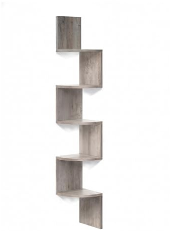 Relaxdays Eckregal, HxBxT: 125 x 20 x 20 cm, 5 Etagen, MDF, Hellbraun | Zickzack-Design, Wandregal, Bücherregal hängend