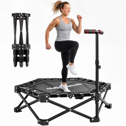 SPORTNOW Fitness Trampolin Klappbar Ø104 cm mit Schnellfaltmechanismus | Mini Trampoline, 3 Fach Höhenverstellbar Haltegriff, Tragtasche, Leise, 180kg Belast, für Indoor Outdoor Jumping