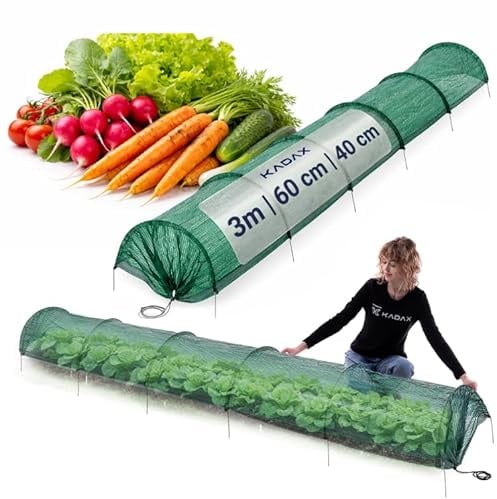 KADAX Pflanztunnel 3 m x 60 cm, Gartentunnel aus feinmaschigem PVC Netz, Netztunnel mit stabilen Bögen, Pflanzenschutz für Hochbeet & Gemüsebeet, Folientunnel