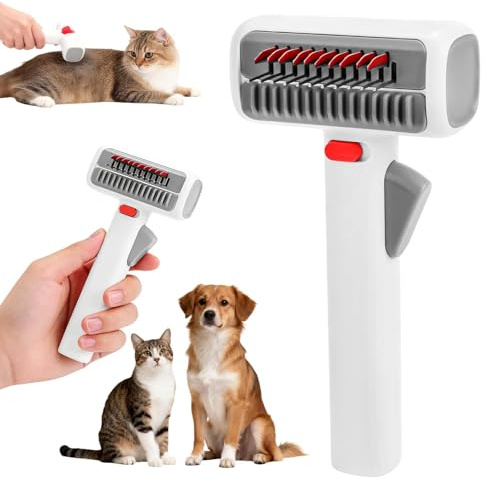 2-in-1 Pflegekamm für Hunde und Katzen, Selbstentwirrender Kamm und Unterfellkamm, Entfilzungsbürste für Langhaar und Kurzhaar, Entfernt Verfilzungen Sanft