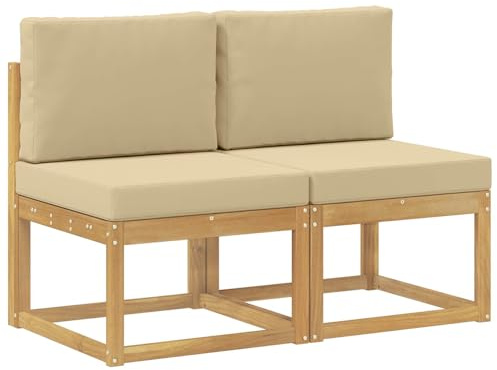 vidaXL 2 Stück Outdoor Mittelsofa Massivholz Akazie Weiß, Moderne, wetterfeste Gartenmöbel, vielseitige Entspannung, Akazienholz, gemütliches Draußenleben