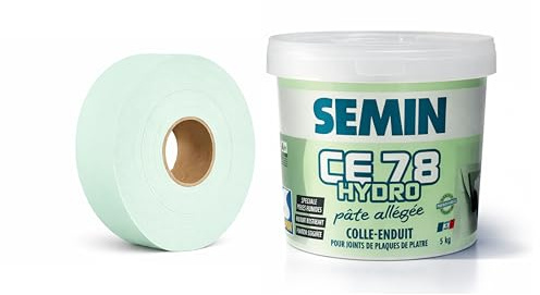 SEMIN Enduit pièce humide CE 78 Hydro 5 kg + bande à joint hydrofuge 30 m – salle de bain et cuisine – 10 m²