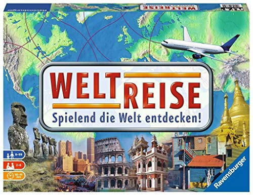 Ravensburger 26332 - Weltreise- Familienklassiker ab 8 Jahren - Gesellschaftspiel, Reise einmal um die Welt, Reiseplanung für bis zu 6 Spieler - über 170 Städte