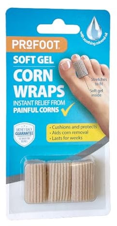 Profoot Soft Gel Corn Wraps - Instant Relief from Painful Corns - Cushions and Protects - Contains Soft Gel, Reduces Pressure and Friction - Contains 3 Washable & Reusable Toe Wraps