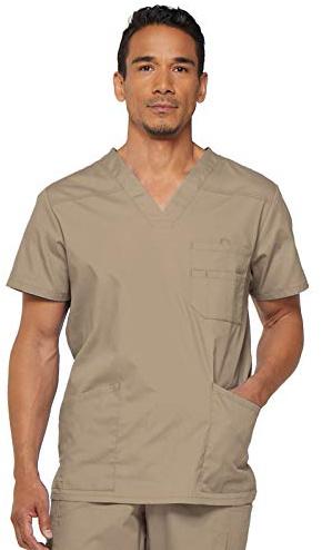 Dickies EDS Signature Scrubs for Women and Scrubs for Men, Unisex One Pocket V-Neck Top in Soft Brushed Poplin 83706, Khaki, 3XL