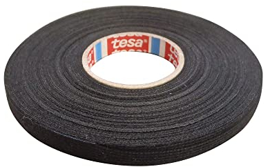 tesa Gewebeband PET-Vlies 51608 Isolierband für Kabelbäume Baumwolle Klebeband, (9mm x 25m) schwarz