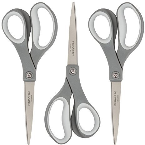 Fiskars Titanium Softgrip Schere, 20,3 cm, Grau, 3 Stück