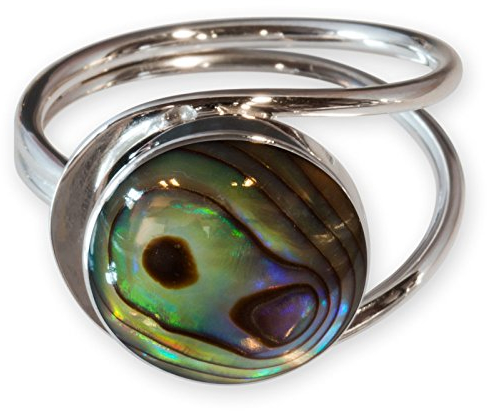 Fly Style Ring Silber 925 Damen, offener Ring größenverstellbar, 925 Silber Ring mit Muschel oder Stein Inlays, Farbwahl:Pauamuschel