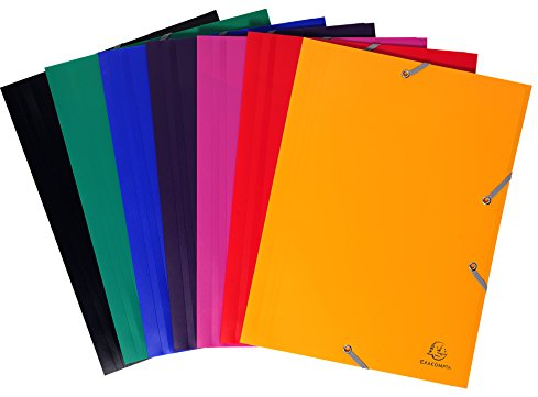 Exacompta - Réf. 559000E - Paquet de 10 chemises à élastiques économiques - pochettes 3 rabats - en polypropylène opaque - dimensions 24 x 32 cm pour documents au format A4 - 7 couleurs assorties