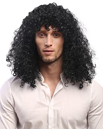 WIG ME UP - 70474-P103 Perücke Damen Herren Fasching Karneval Lange Locken Mähne Rocker Metal Sänger Proll Fußballspieler 80er Schwarz