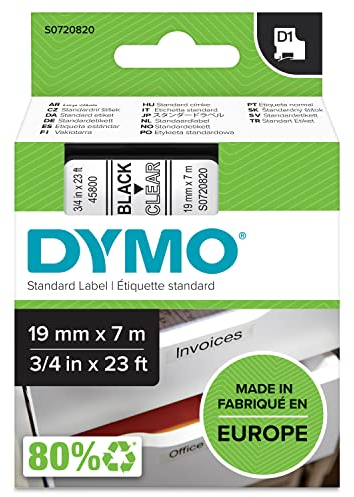DYMO Original D1-Etikettenband | schwarz auf transparent | 19 mm x 7 m | selbstklebendes Schriftband | für LabelManager-Beschriftungsgerät