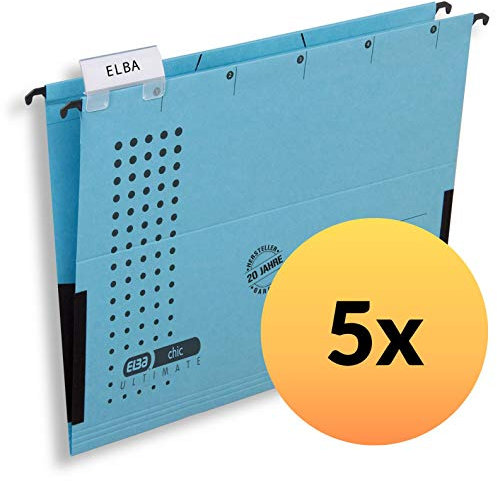ELBA Hängetasche chic für A4, aus Karton, mit Leinenfröschen, blau, 5er Pack