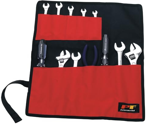 PERFORMANCE TOOL W88990 Heavy Duty Nylon 12 Pocket Tool Pouch with Velcro Fastener and Color Sleeve, Ideal for Automotive and Motorcycle Use