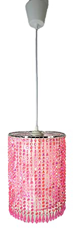 STARLET SHORTY pink - Trendiger LeuchtenSCHIRM, Dekorationsschirm, Kunststoff-Perlen pink und Organza-Stoff rosa