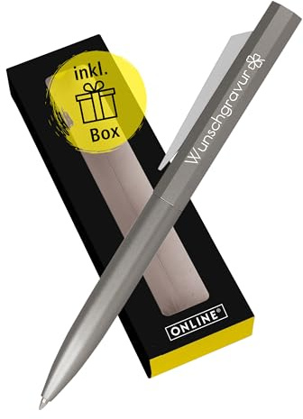 Online Personalisierter Kugelschreiber mit Gravur Octopen in Geschenkbox I hochwertiger Metall-Kuli Silver I auswechselbare Großraum-Mine I Schreibfarbe blau I persönliches Geschenk