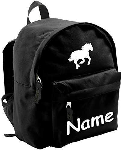 Shirtinstyle Kinder Rucksack Pferd, Pony, mit Name veredelt, ideal für Kita, Farbe schwarz