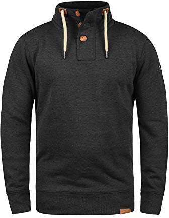 !Solid SDTripTroyer Herren Sweatshirt Troyer Pullover mit Stehkragen Knopfverschluss Reißverschluss Kordelzug Rippbündchen Baumwollmischung Regular fit, Größe:M, Farbe:Dark Grey Melange (8288)