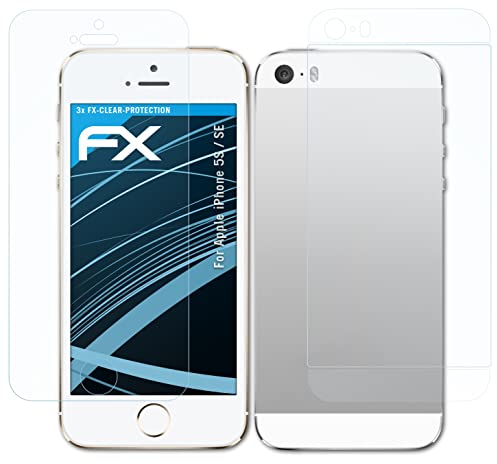 atFoliX Schutzfolie kompatibel mit Apple iPhone 5S / SE Folie, ultraklare FX Displayschutzfolie (3er Set)