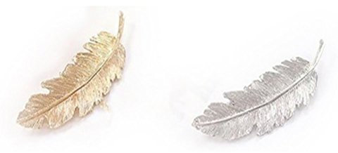 NUOLUX Épingle à cheveux 2pcs feuille plume Design Clip broche griffe Barrettes Accessoires cheveux (argent doré)