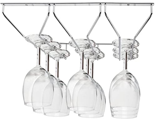 Kurtzy Porte Verres Suspendu en Acier Chromé avec Vis et Chevilles - Support Verre a Pied Suspendu de 34 x 32 cm - Rangement Verre a Pied pour Bar et Cuisine