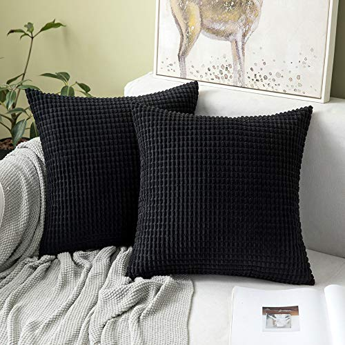 MIULEE 2er Set Kissenbezüge Kordsamt Dekokissen Kissenbezug Sofakissen Dekorativ Couchkissen Kissenhülle Bezug Weich für Wohnzimmer Schlafzimmer 50x50 cm, 20x20 Inch Schwarz
