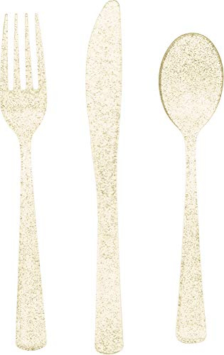 Dazzling Gold Glitter Assorted Plastic Cutlery, 18ct - Luxurious, Stylish & Disposable Dining Utensils for Parties & Events