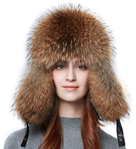 BeFur Leder Fellmütze Unisex Winter Fliegermütze Trappermütze aus eicht Fuchs Waschbär Fell M