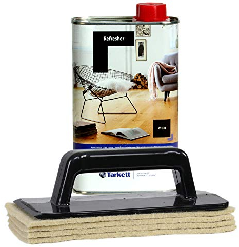 Tarkett Parkett Öl/Hartwachs-Öl Refresher Freshen Up Farblos - 1lt Hartwachs Auffrischer inkl. Padhalter und 4 Schafwollpads - Pflege für geöltes Parkett.
