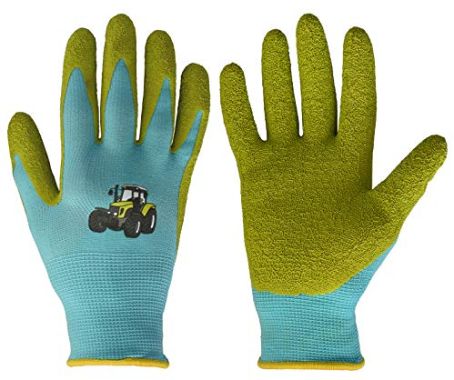 KALEAS Kinder Gartenhandschuh Arbeitshandschuh Strickhandschuh mit Latexbeschichtung rutschfest atmungsaktiv ab 3 Jahren 1 Paar (23012) (5 (7-9 Jahre), blau-gelb)