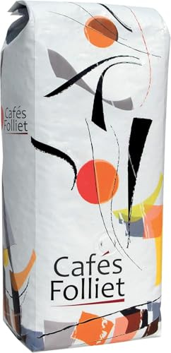 CAFÉS FOLLIET - Café En Grains - Tivolo - Torréfaction traditionnelle - Intensité 8/10-76% Arabica - Café vert - Amérique Centrale, Afrique & Asie - 1kg