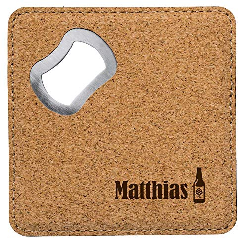 Bier-Untersetzer Kork Bierflasche mit Wunschname (z.B. Matthias) / mit Kapsel