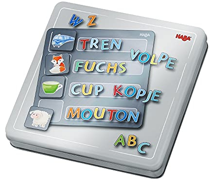 HABA 305049 - Magnetspiel-Box Buchstaben, mit 4 Hintergrundbildern und vielen magnetischen Puzzleteilen, zum Lernen des Alphabets, für Vorschulkinder ab 5 Jahren