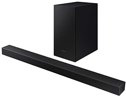 Samsung HW-T450 Barre de son, son 200 W, 2.1 Ch, Subwoofer sans fil, Dolby Digital 2.1, mode jeu, Bluetooth 4.2 Power On et One Remote Control, version 2020