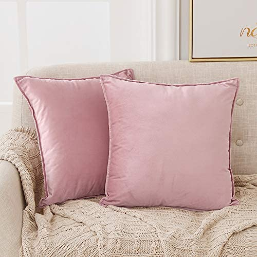Deconovo Zierkissenbezug Samt Kissenbezug Kissenhülle Wohnzimmer Dekoration Zierkissenbezüge Dekokissen Kissenhüllen Sofakissen Couchkissen Schlafzimmer Büro, 45x45 cm, Sakura Rosa, 2er Set