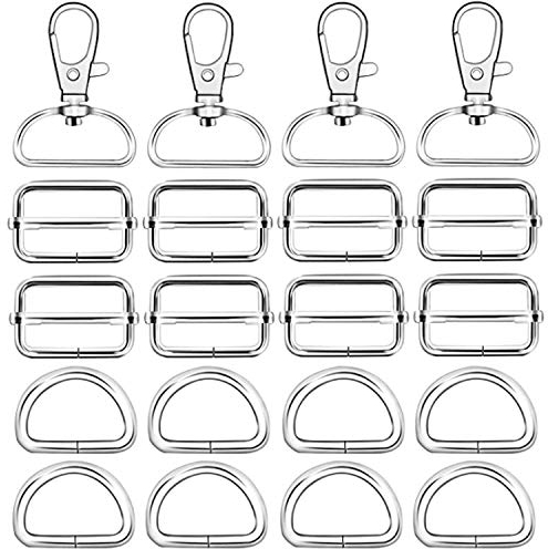 50Pcs Silver Metal Swivel Keychain Hooks D Rings and Slide Buckles for Handbag Purse Hardware Craft Key Lanyard Purse Bag Straps Dog Collars and Sewing Projects