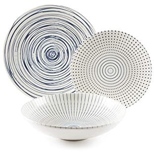 Excelsa Hanami - Servicio de platos de 18 piezas, cerámica, blanco y azul