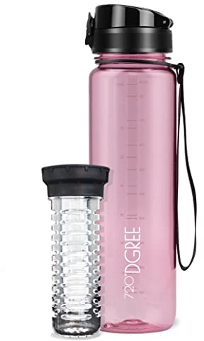 720°DGREE Trinkflasche 1l “uberBottle“ crystalClear +Früchtebehälter - BPA-Frei, Auslaufsicher - Wasserflasche für Sport, Fitness, Uni, Outdoor - Tritan Sportflasche Leicht, Stoßfest, Wiederverwendbar