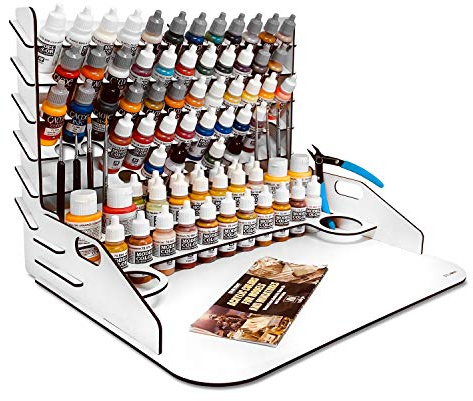 Silu – Paint Station con Mesa de Trabajo Pequeña | Organizador para Pinturas de 18ml (25mm Ø), Pinceles y Herramientas | Ideal para Iniciarse en el Modelismo y Miniaturas | Pinturas No Incluidas