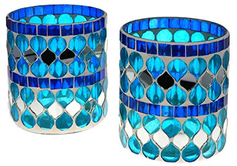 Wuona Objects Nona RAJA 3017-9x10cm - 2er Set - Mosaik Teelichtglas Teelichtgläser Kerzenglas Kerzengläser Mosaikglas orientalisch Vintage