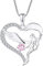 FJ Herz Schutzengel Halskette Damen 925 Sterling Silber Engelsflügel Kette Anhänger Rosa Turmalin Oktober Geburtsstein Halskette Schmuck Geschenke für Frauen Mädchen